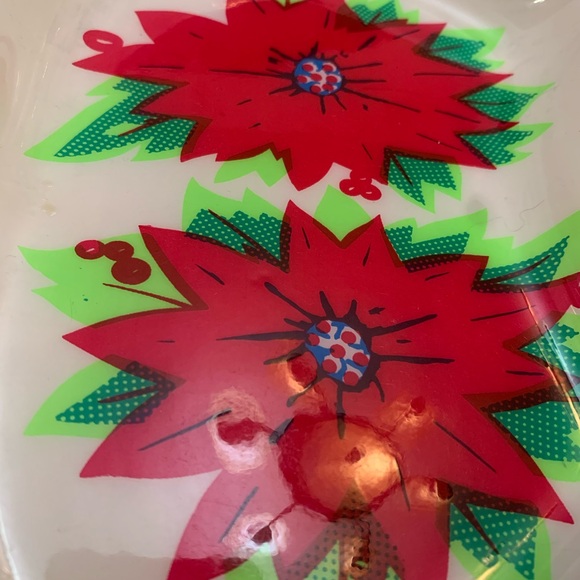 Vintage Plastic Christmas Snack Serving Tray Poinsettia Flowers - Picture 4 of 9